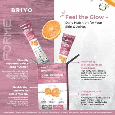Briyo Forme Collagen + Hyaluronic Acid Structural Support Drink Mix Sugar Free Sachets - Orange Flavour (Pack of 10 x 11.6 g) - Nutritional Supplement