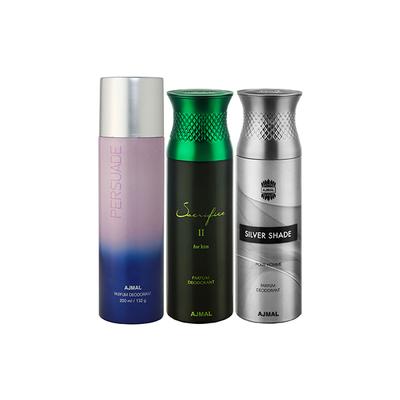 Ajmal 1 Persuade, 1 Ajmal Sacrifice II For Him And 1 Silver Shade Deodorants Pack of 3 200 ml - Deodorants/Roll-Ons