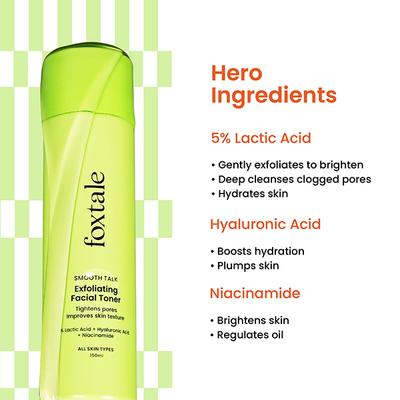 Foxtale Smooth Talk Exfoliating Facial Toner 5% Lactic Acid + Hyaluronic Acid + Niacinamide 150 ml - Face Mists