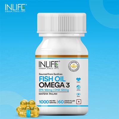 INLIFE Omega 3 Fish Oil 1000 mg Capsules 60's - Omega Fish Oil Fatty Acids