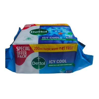 Dettol Soap - Icy Cool (Pack Of 4 x 75 gm) (Free Harpic Power Plus Disinfectant Toilet Cleaner Liquid - Original 200ml) 1's - Soaps