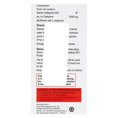 CEFTAPIME 1gm Injection 1's - Bacterial Infections-Cep