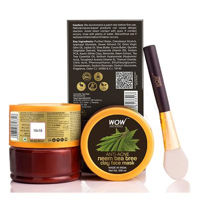 Wow Life Science Anti-Acne Neem & Tea Tree Clay Face Mask 200 ml - Face Packs