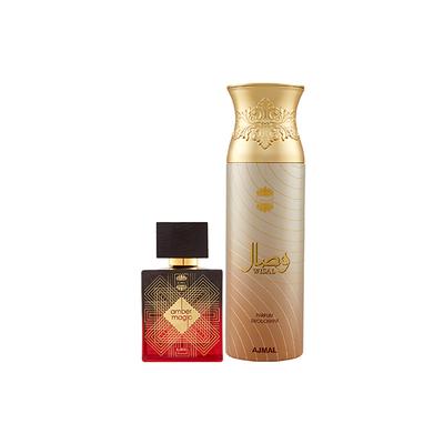 Ajmal Amber Magic EDP Spicy Aromatic Perfume And Wisal Deodorant Floral Musky Fragrance 300 ml - Perfumes (Edt/Edp)