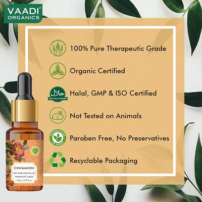 Vaadi Herbals Cinnamon Essential Oil - Soothes Skin Inflammation, Relieves Stress & Anxiety & Improves Concentration - 100% Pure Therapeutic Grade 10 ml - Essential Oils