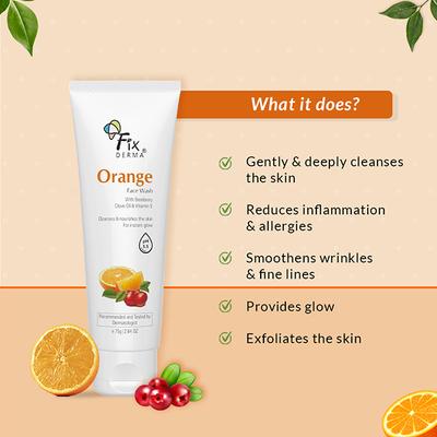 Fixderma Orange Face Wash With Vitamin E and Bearberry Tan Removal Face Wash 75 gm - Face Wash & Cleansers