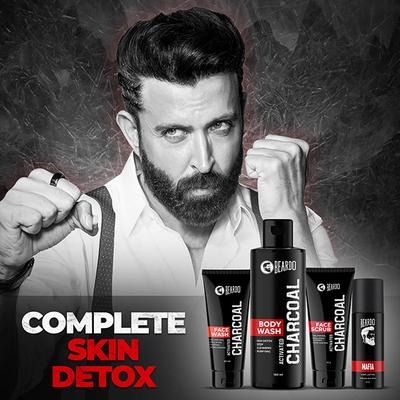 Beardo Charcoal Detox Kit For Men Face Wash, Body Wash, Face Scrub and Deo (50Ml + 100Ml + 50G + 40Ml) 1's - Face Washes