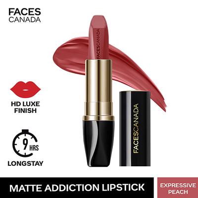 Faces Canada Matte Addiction Lipstick Luxurious Comfort with Mulberry Oil & Shea Butter Hd Finish Expressive Peach 04 3.7gm - Lipsticks