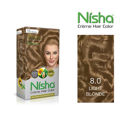 Nisha Creme Hair Color - 8.0 Light Blonde 60 gm - Crème