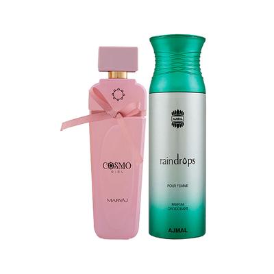Maryaj Cosmo Girl EDP Floral Powdery Perfume And Ajmal Raindrops Femme Deodorant Floral Chypre Fragrance 300 ml - Women Perfumes (Edt/Edp)