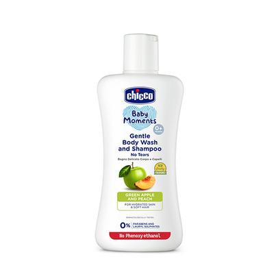 Chicco Baby Moments Gentle Bodywash and Shampoo With Green Apple and Peach 200 ml - Shower Gels & Body Wash