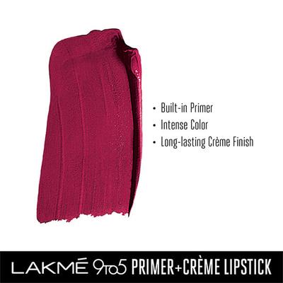 Lakme 9To5 Primer + Creme Lip Color Carmine Kick Cr2 3.6 Gm - Lipsticks