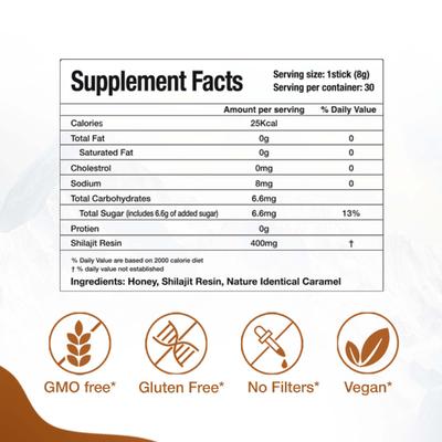 Bargad Himalayan Shilajit Honey Sticks - Caramel Flavour 30's - Speciality Medicines