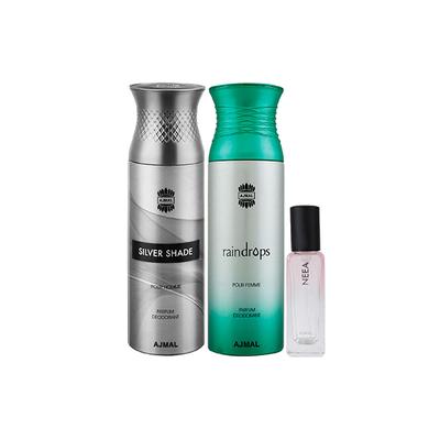 Ajmal Silver Shade & Raindrops Deo & Neea EDP Pack of 3 20 ml - Women Perfumes (Edt/Edp)