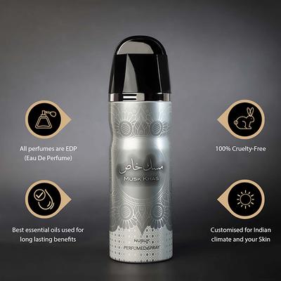 NUSUK Musk Khas Deodorant For Men & Women, Perfumed Body Spray 200 ml - Deodorants/Roll-Ons