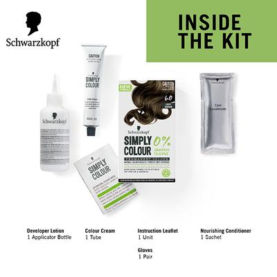 Schwarzkopf Simply Colour Permanent Hair Colour For 100% Grey Coverage - 6.00 Light Brown 142.5 ml - Crème
