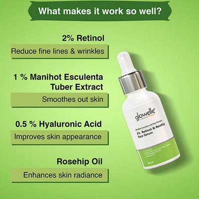 Aryanveda Glowelle 2% Retinol and Rosehip Oil Extract Face Serum 30 ml - Face Serum