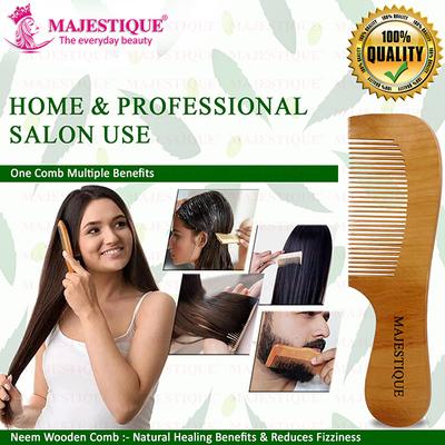 Majestique Wooden Hair Comb With Handle, Anti-Static and No Snag for Men and Women 1's - Hair Dryers