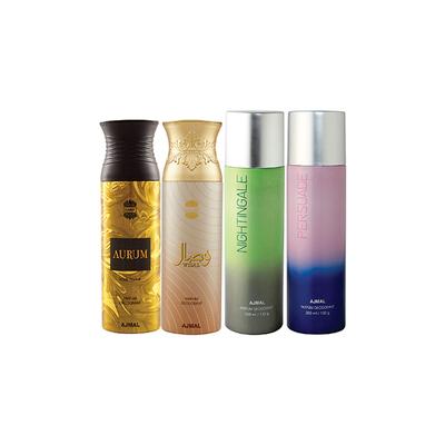 Ajmal 1 Aurum Femme, 1 Wisal, 1 Nightingale And 1 Persuade Deodorants Pack of 4 200 ml - Deodorants/Roll-Ons