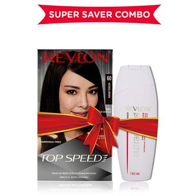 Revlon Top Speed Hair Color For Woman - Natural Brown 60 with Outrageous Conditioner 270 ml - Crème