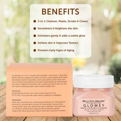 Bella Vita Organic Glowey Face Pack, Scrub & Face Wash 3 In 1 100 gm - Massage Oils