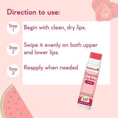 WishCare Tinted Ceramide Lip Balm with SPF50 PA+++ - Kojic Acid & Niacinamide - For Lip Lightening 5 gm - Lip Balms