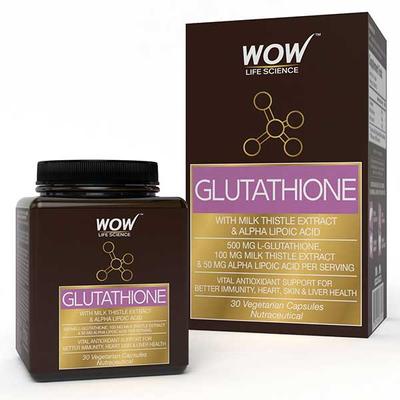WOW Life Science 500 mg Glutathione Veg Capsule - Milk Thistle Extract 60's - Herbal Dietary Supplement