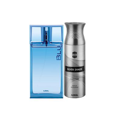 Ajmal Blu EDP Aquatic Woody Perfume And Silver Shade Homme Deodorant Citrus Woody Fragrance 290 ml - Men Perfumes (Edt/Edp)