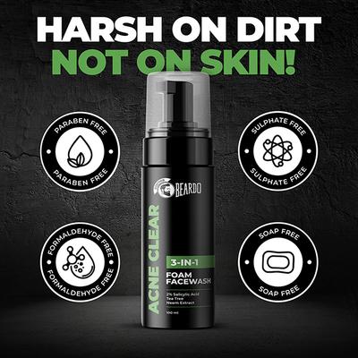 Beardo Acne Clear Foam 3 In 1 Face Wash 100ml - Face Wash & Cleansers