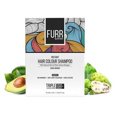FURR By Pee Safe Instant Hair Colour Shampoo With Natural Noni and Olive Active Omega + (Dark Brown) (Pack of 5) 1's - Shampoos