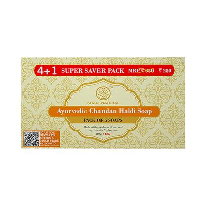 KHADI NATURAL CHANDAN HALDI SOAP SUPER SAVER PACK 4+1 625 gm - Soaps