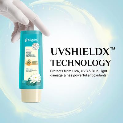 Pilgrim Korean White Lotus Tinted Sunscreen SPF 50+ PA++++ with 3% Niacinamide 50 ml - Face Sunscreen