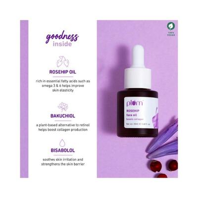 Plum Rosehip Face Oil Boosts Collagen With 0.5% Bakuchiol And 0.8 % Bisabolol 20 ml - Face Oils
