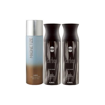 Ajmal 1 Magnetize And 2 Carbon Deodorants Pack of 3 200 ml - Deodorants/Roll-Ons