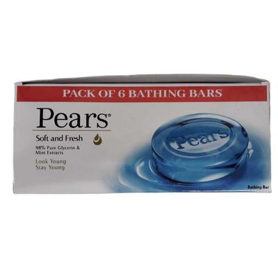 Pears Soft & Fresh 98% Pure Glycerin & Mint Extracts Bathing Bar (Pack 6 x 125 gm) - Soaps
