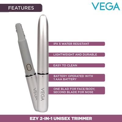 Vega EZY 2 In 1 Unisex Face Body and Nose Trimmer IPX 5 (VHBT-02) 1's - Shaving & Hair Removal