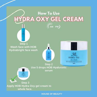 House of Beauty Hydra Oxy Gel Cream - Sensitive, Acne Prone Skin with Niacin & Hyaluronic 100ml - Face Gels