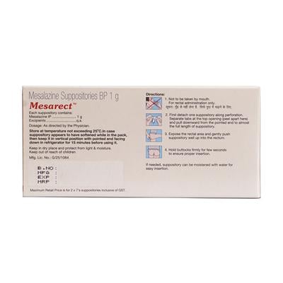 MESARECT 1g Suppositories 2x7's - Ulcerative Colitis/Bowel Inflammatory Disease-GIT