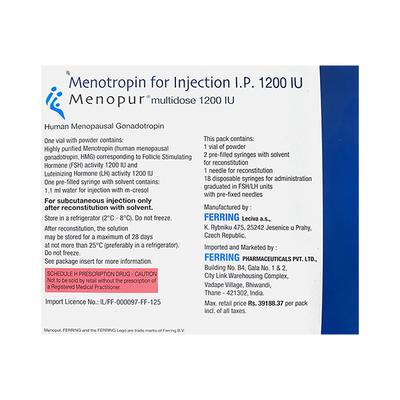 MENOPUR MULTIDOSE 1200iu Injection 1's - Hormonal Therapy-Tro
