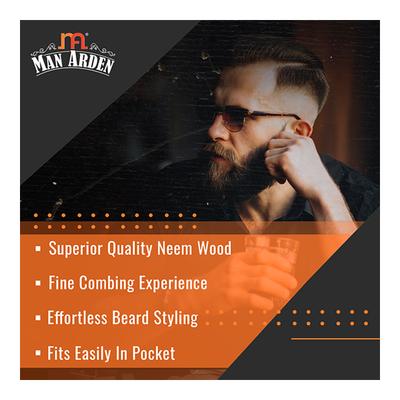 Man Arden Neem Wooden L Shaped Beard Comb with Rich Leather Pouch 1's - Beard Comb