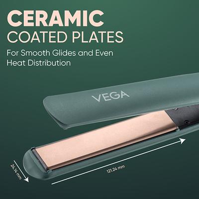 Vega Salon Smooth Hair Straightener for Women with Ceramic Coated Plates, Quick Heatup & Travel Friendly, Green (VHSH-42) 1's - Hair Dryers