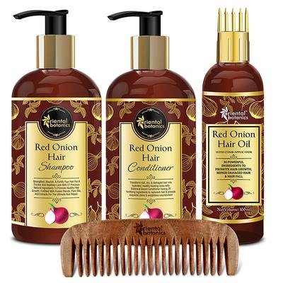 Oriental Botanics Neem Comb + Hair Shampoo 300 ml + Conditioner 300 ml + Hair Oil 100 ml - Red Onion - Shampoos