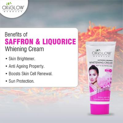 OxyGlow Herbals Whitening Cream Soft & Glowing Skin SPF 15 with Saffron & Liquorice 60gm - Lotions & Creams