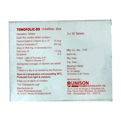 Tonofolic DS Tablet 30'S - Iron Supplement/Anaemia-Vma