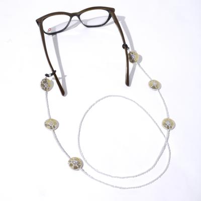 Modisch White Beads With White Circle Stones With Golden Print Sunglasses Chain (JC-1402-White) 1's - Wearables Sunglasses