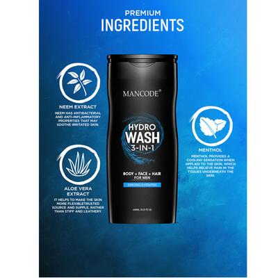 Mancode Hydro Wash 3 in 1 ( Body+Face+Hair ) 450 ml - Shower Gels & Body Wash