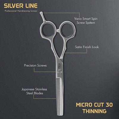 Vega Professional Micro Cut 30 Thinning Silver Line Hairdressing Scissor (VPVSC-25) 1's - Grooming Kits