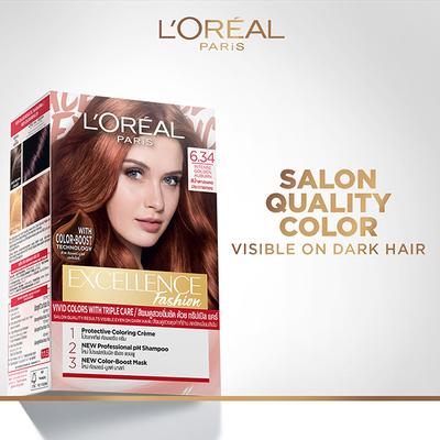 L'Oreal Paris Excellence Fashion Highlights Hair Color,with Color-Boost Technology 6.34 Intense Golden Auburn 172ml - Crème