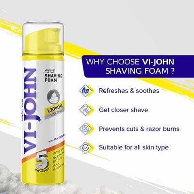 VI-John Lemon Vitamin E Enriched 5 Way Action Oliy Skin Shaving Foam for Men with Tea Tree Oil 200ml - Shaving Foams