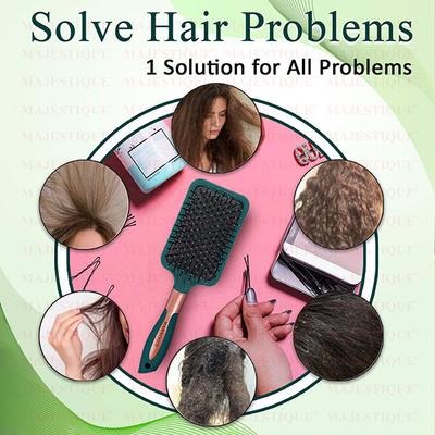 Majestique Large Paddle Brush for Styling Detangling Wet and Dry for Women, Men - Velvet Green 1's - Hair Brushes
